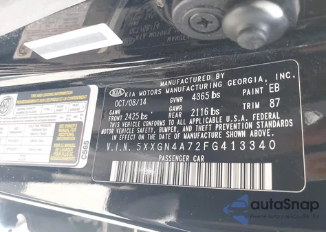 2015 Kia Optima Ex z USA, uszkodzony, nr VIN 5XXGN4A72FG413340